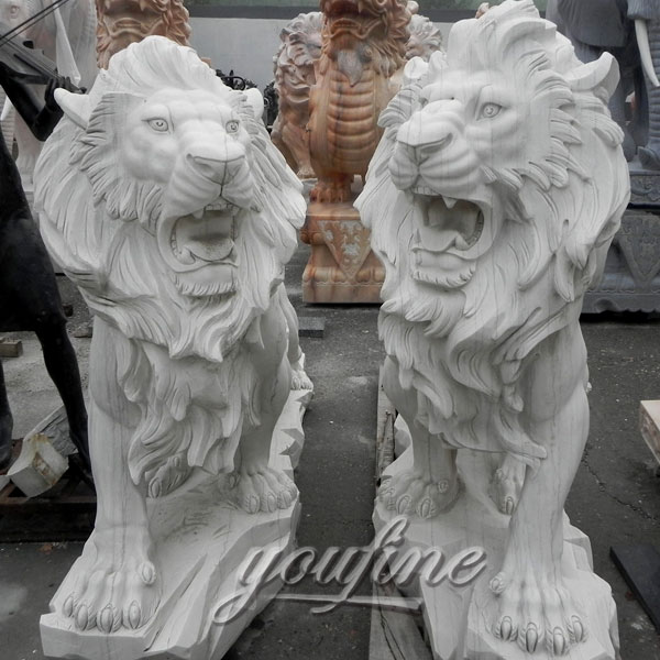 Garden  white marble stone lion for lawn ornaments decoration