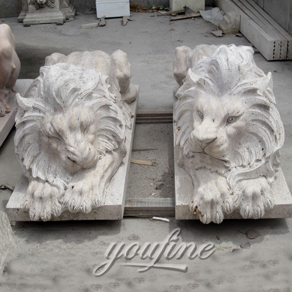 Garden ornaments sleeping stone lion statues outdoor for sale
