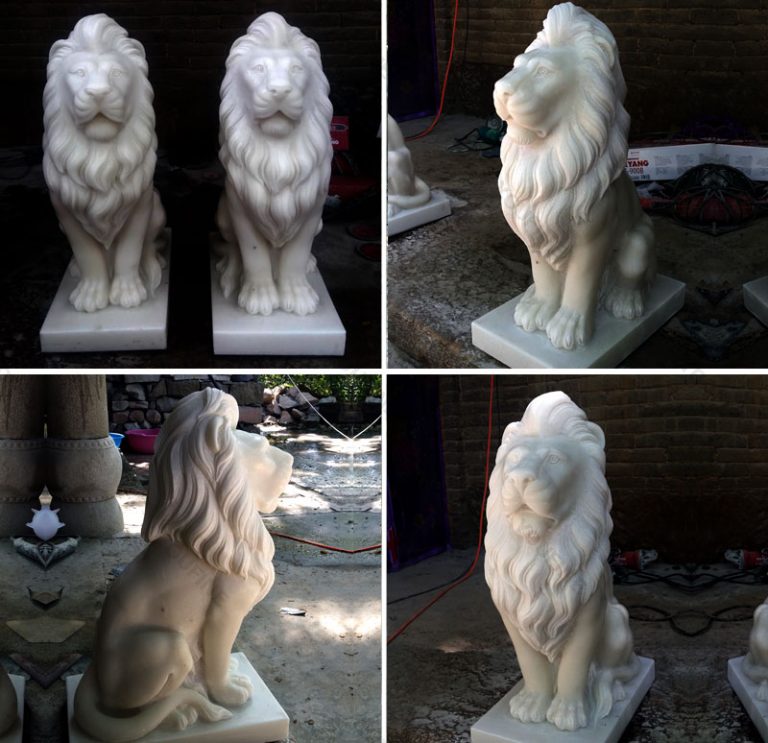 Pair of lion statues stone lion statues for driveway Marble/stone Lion