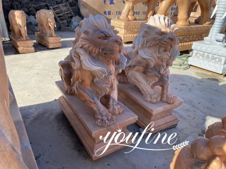 Pair of lion statues stone lion statues for driveway Marble/stone Lion