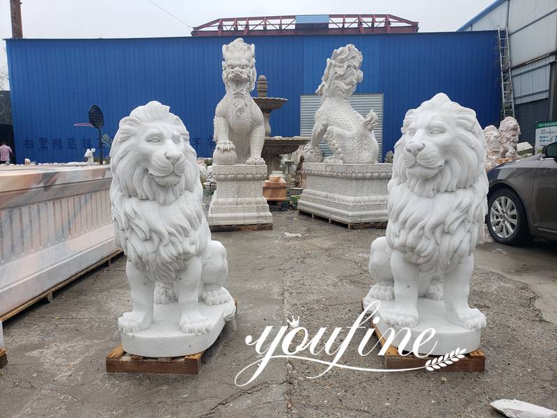 Pair of lion statues stone lion statues for driveway
