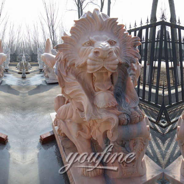 Yellow roaring life size marble lion statues for lawn ornaments decoration