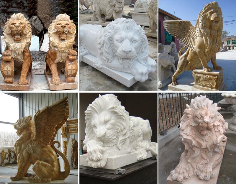 Life Size White Marble Lion Statue