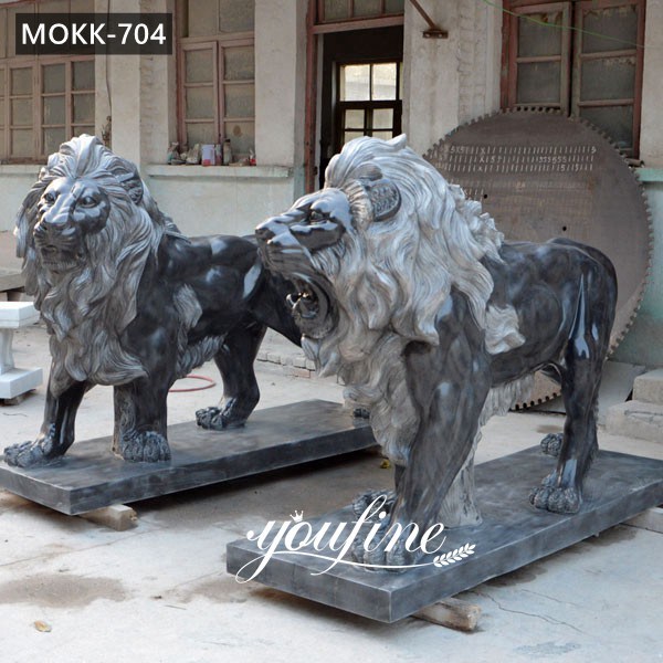 Life Size Black Marble Western Lion Statue Entrance Decor for Sale MOKK-443
