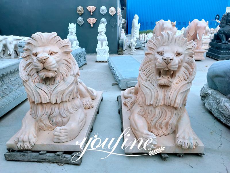 Life Size Sunset Red Marble Lion Statue Entrance Decor for Sale MOKK-705