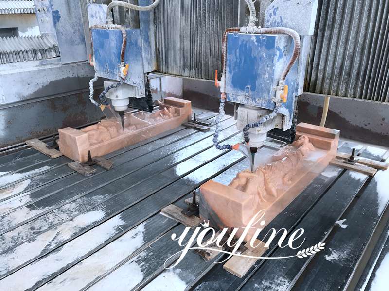 Life Size Sunset Red Marble Lion Statue Entrance Decor for Sale MOKK-705