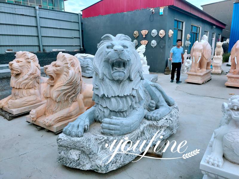 Hand Carved Large Antique Stone Marble Lion Statue for Sale 