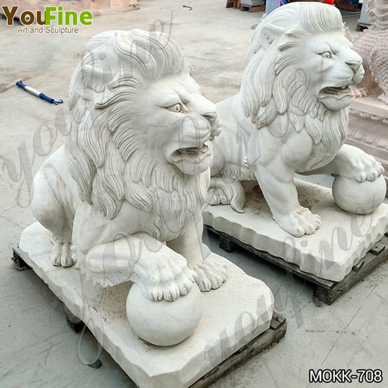 White Marble Lion Statue Guarding for Sale