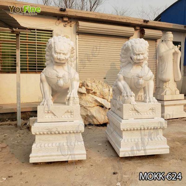 White Marble Chinese Guardian Lion Statue for Driveway Supply Factory MOKK-624
