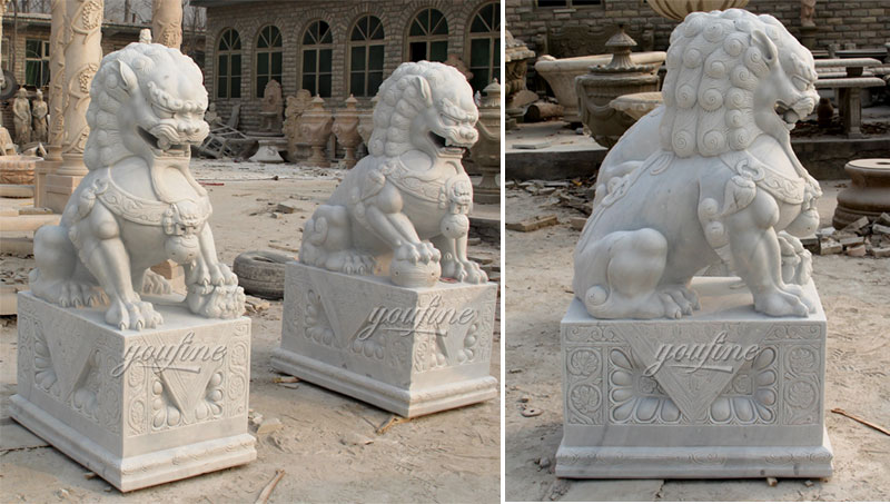 White marble lion statues