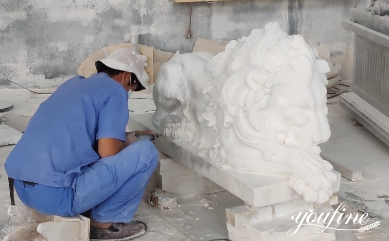 White Marble Lion Statue