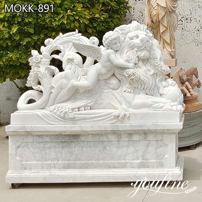 Life Size White Marble Lion Statue Garden Decor for Sale MOKK -891