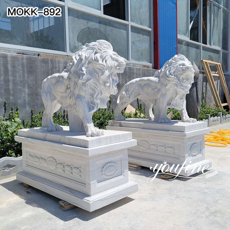 Western White Stone Lion Statue Life Size Outdoor Garden Decor for Sale MOKK -892 (2)