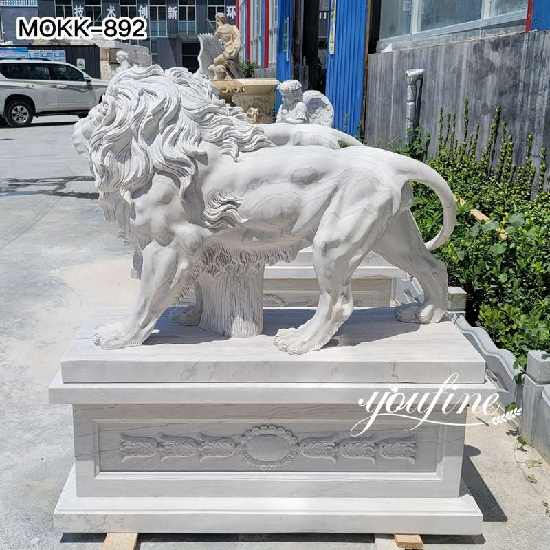 Western White Stone Lion Statue Life Size Outdoor Garden Decor for Sale MOKK -892 (4)