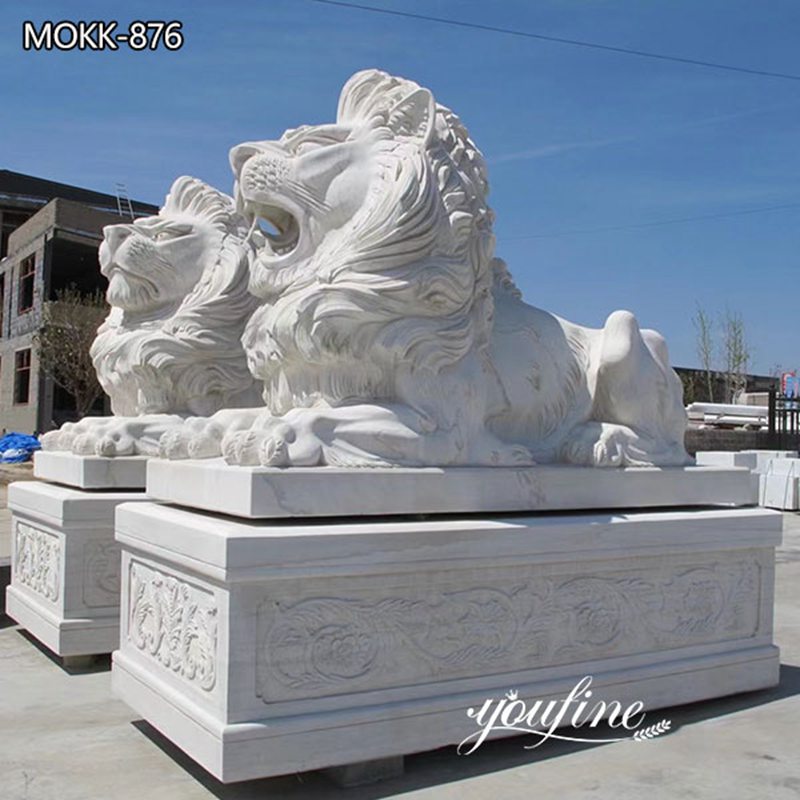 Customized White Marble Lion Statue Outdoor Decor for Sale MOKK -876