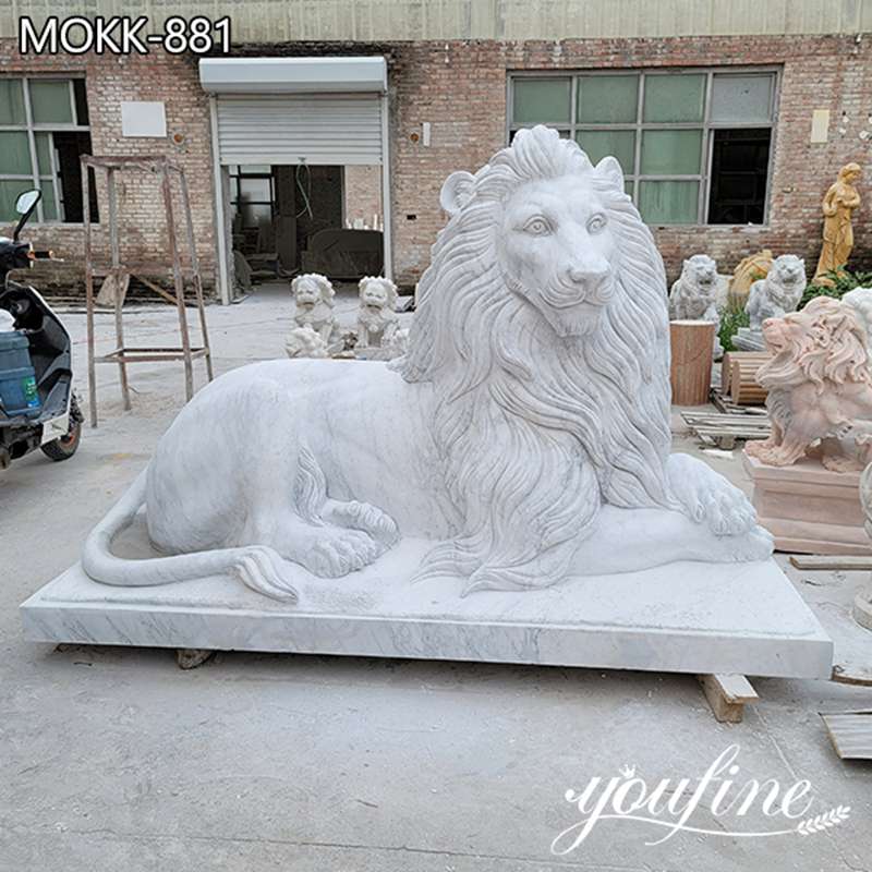 Hand Carved White Marble Lion Statue For Yard For Sale MOKK-881