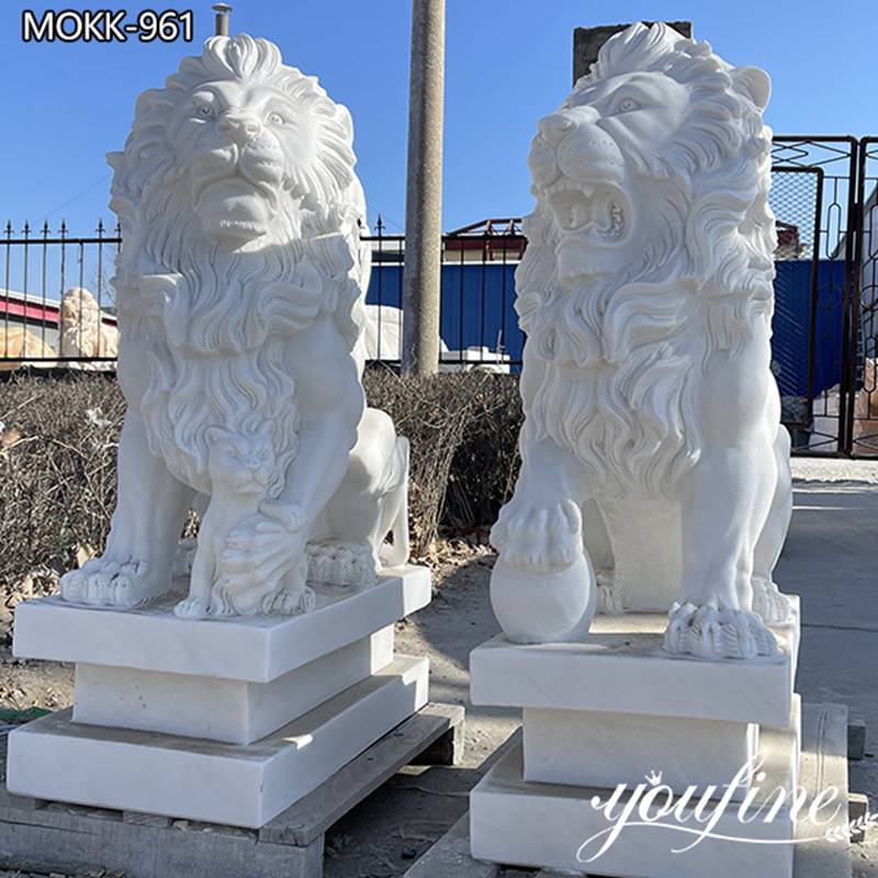 Natural Marble White Lion Sculpture for Front Porch for Sale MOKK-961