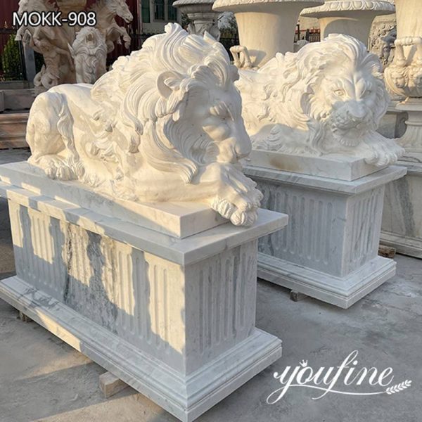 White Marble Lying Lion Statue for Front Porch Factory Supply MOKK -908 (1)