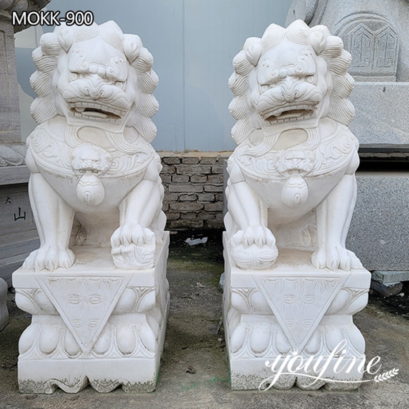 Hand Carved White Marble Chinese Lion Sculpture for Sale MOKK-900