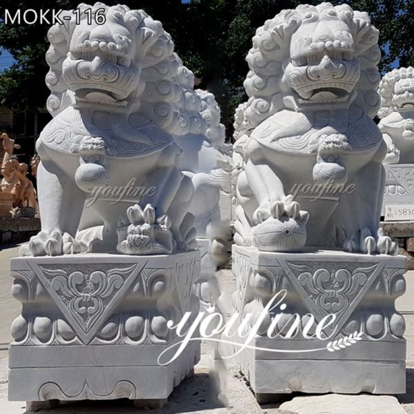 Hand Carved Marble Chinese Foo Dog Statue Outdoor Decor Supplier MOKK-116