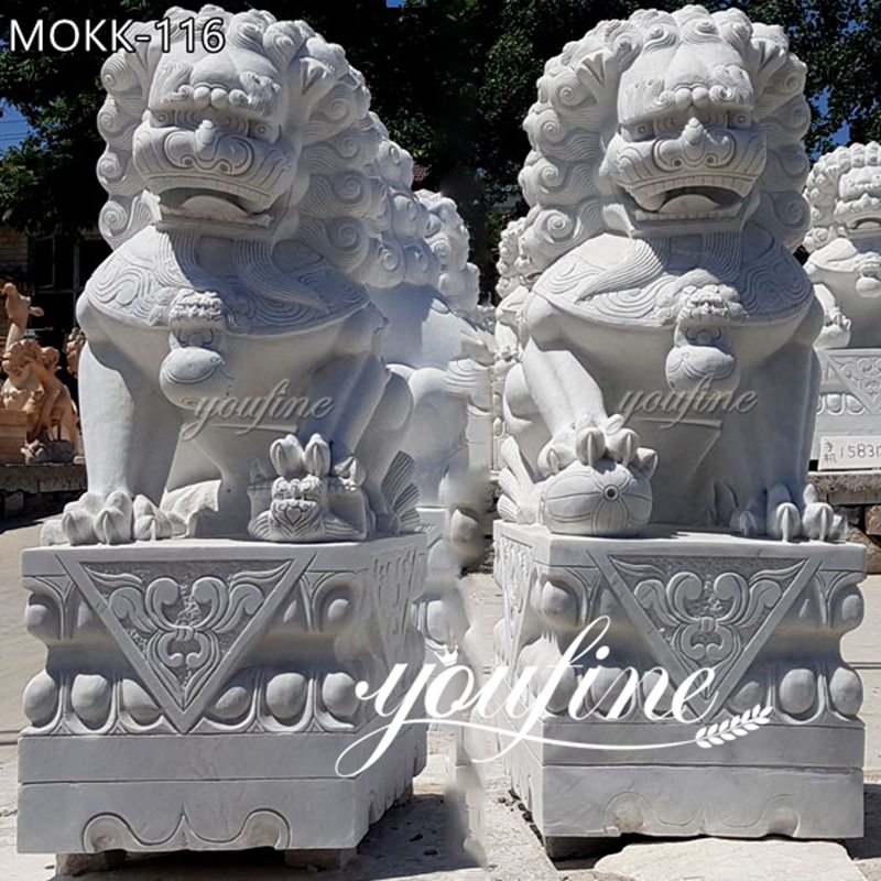 Hand Carved Marble Chinese Foo Dog Statue Outdoor Decor Supplier MOKK-116