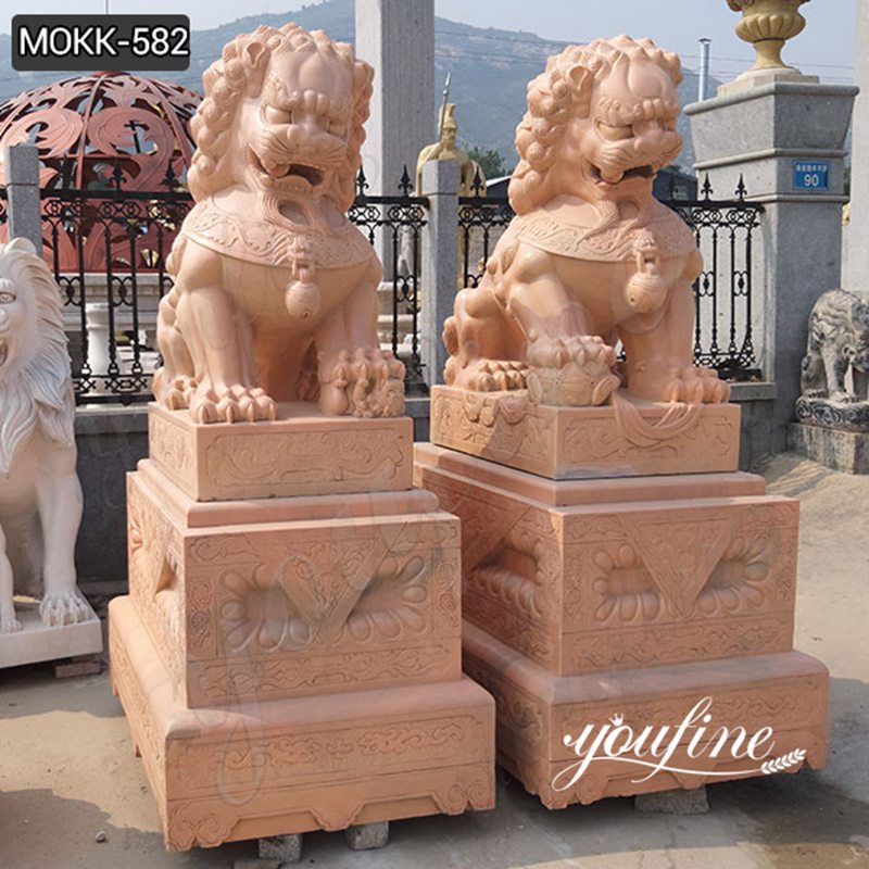 Customized Marble Chinese Foo Dog Statue Outdoor Decor Supplier MOKK-582