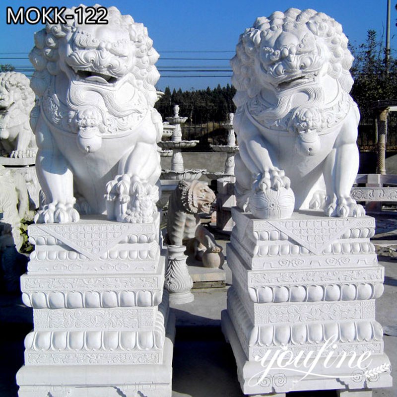 Customized Natural Marble Chinese Foo Dog Statue Best Online MOKK-122