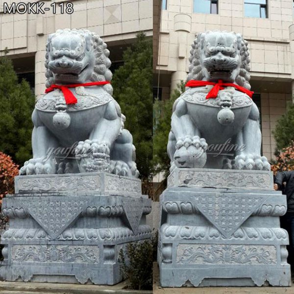 Hand Carved Marble Chinese Lion Sculpture Guardian MOKK-118