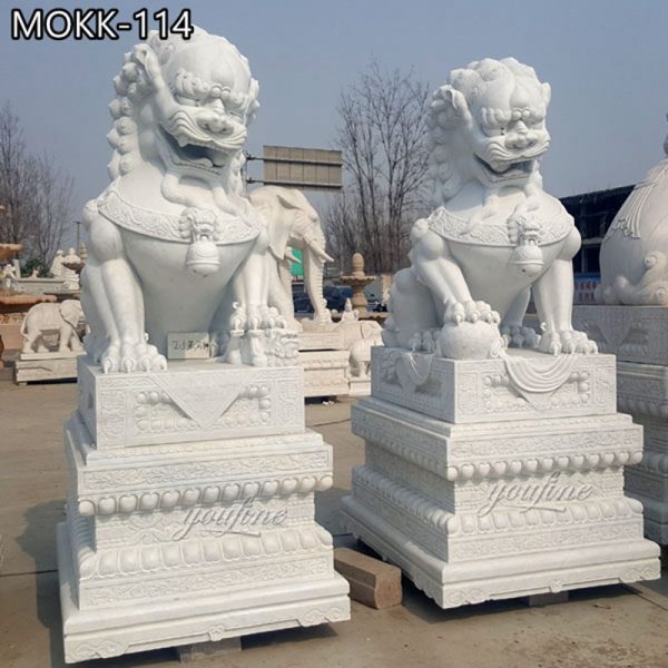 Natural White Marble Chinese Foo Dog Entrance Decor Supplier MOKK-114