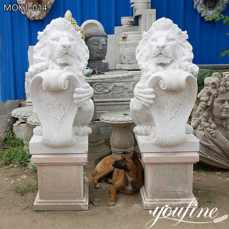 High-quality White Marble Lion statues Entrance Decor Wholesaler MOK1-014