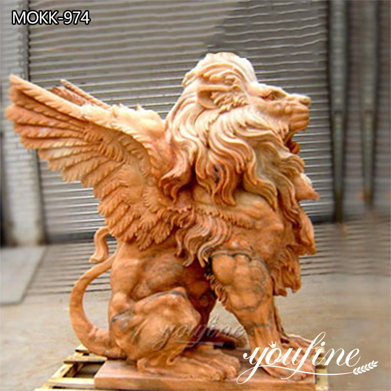 Sunset Red Marble Winged Lion Sculpture Outdoor Decor Supplier MOKK-974