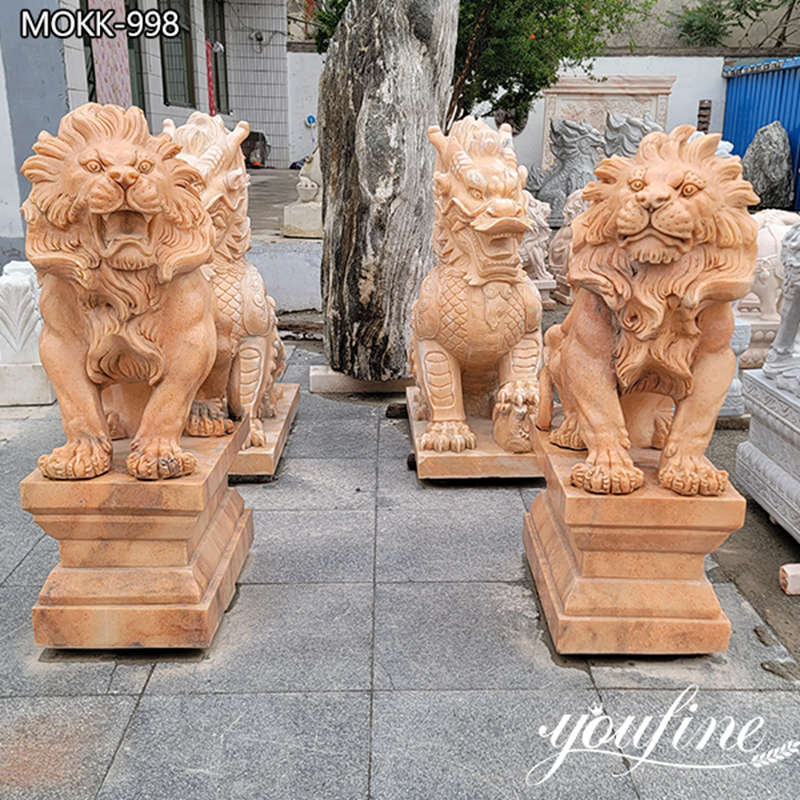 Sunset Red Marble Lion Statue Door Guard Manufacture MOKK-998