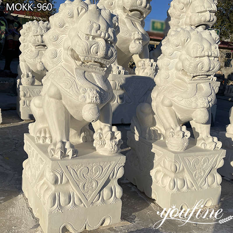 White Marble Chinese Foo Dog Statue for Home Entrance Manufacturer MOKK-960