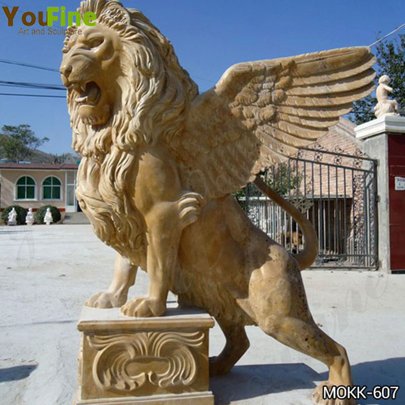 Yellow Marble Winged Lion Sculpture Door Guardian Supplier MOKK-607