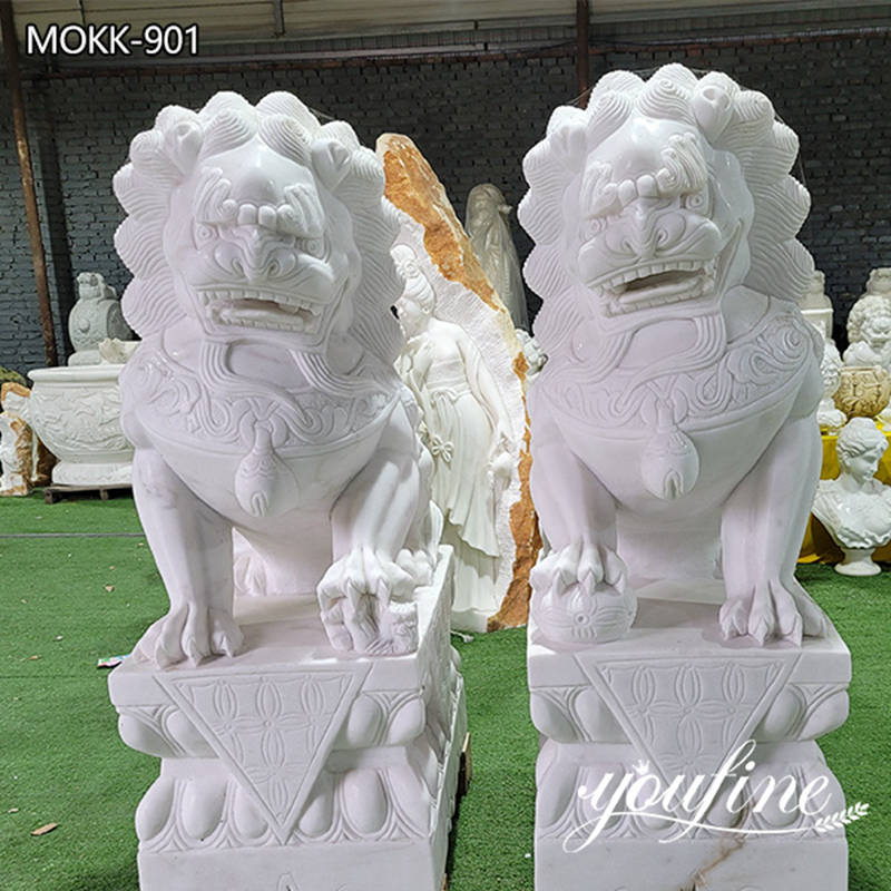 High-quality Marble Chinese Foo Dog Statues Door Guardian for Sale MOKK-901