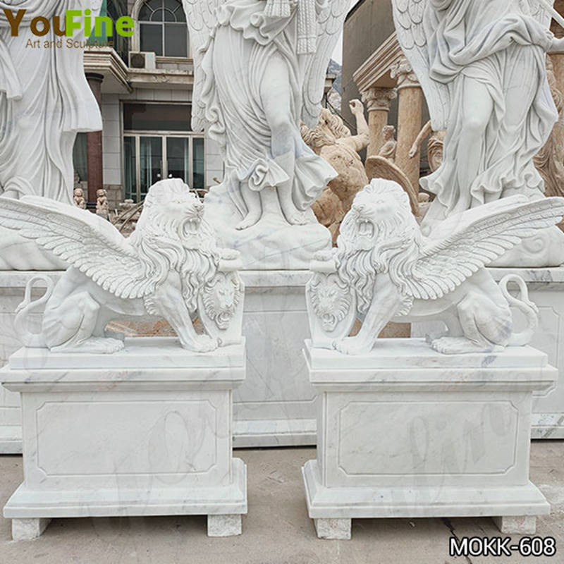 Marble Winged Lion Statue in Front of House for Sale MOKK-608