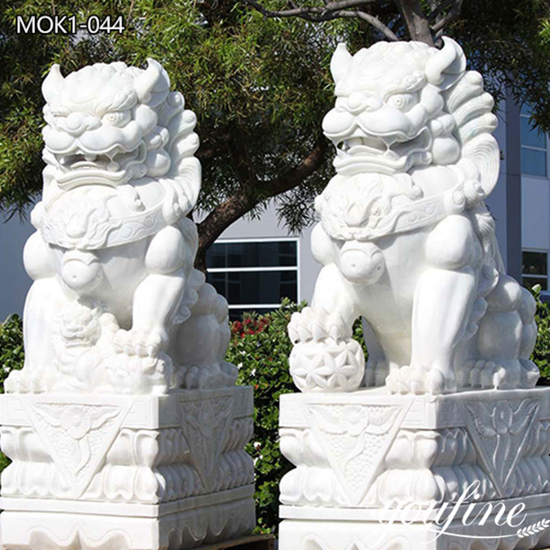White Marble Chinese Foo Dog Statues Guardian Wholesale MOK1-044