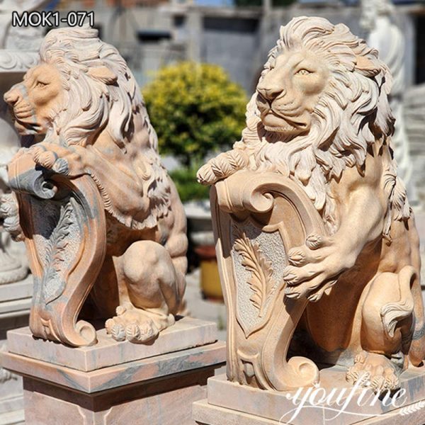 Sunset Red Marble Lion Sculpture Stock in Discount MOK1-071