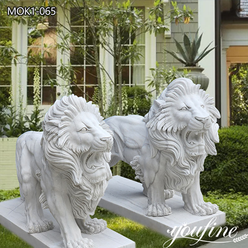 Hand Carved White Marble Lion Statues Guardian Manufacturer MOK1-065