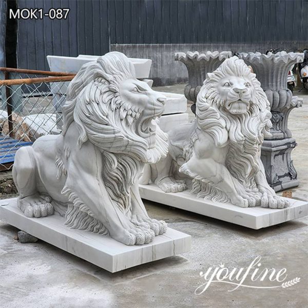 Hand Carved White Marble Lion Statues Home Decor for Sale MOK1-087