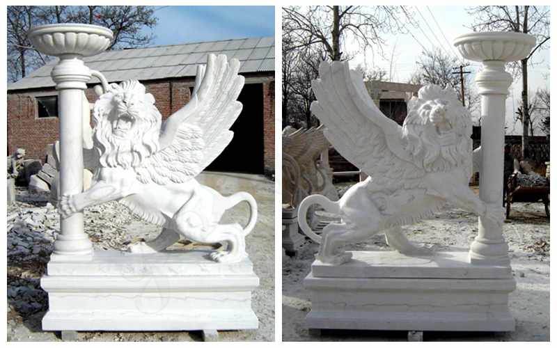 White Marble Lion Statue Details