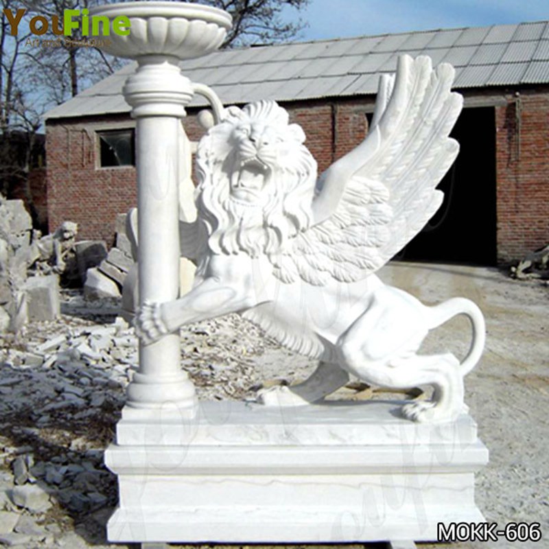 Life Size White Marble Lion Statue with Wings for Sale