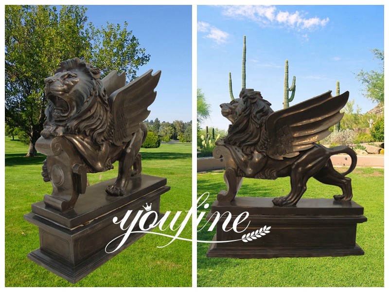 Black Standing Marble Winged Lion Sculpture for Sale (2)